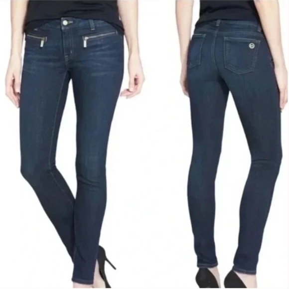 Michael Kors Women 8 Blue Dark Wash Front Zipper Slit Pocket Skinny Denim Jeans - Picture 1 of 12